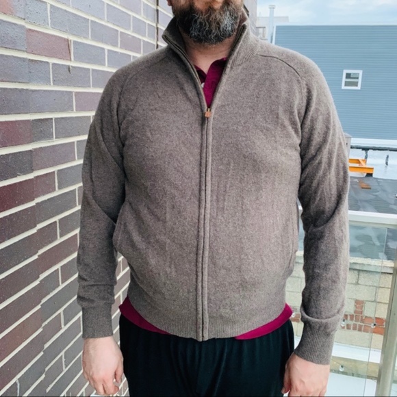 Bexley xios Lamb Wool Brown Gray Full Zip Front Sweater - Picture 2 of 15